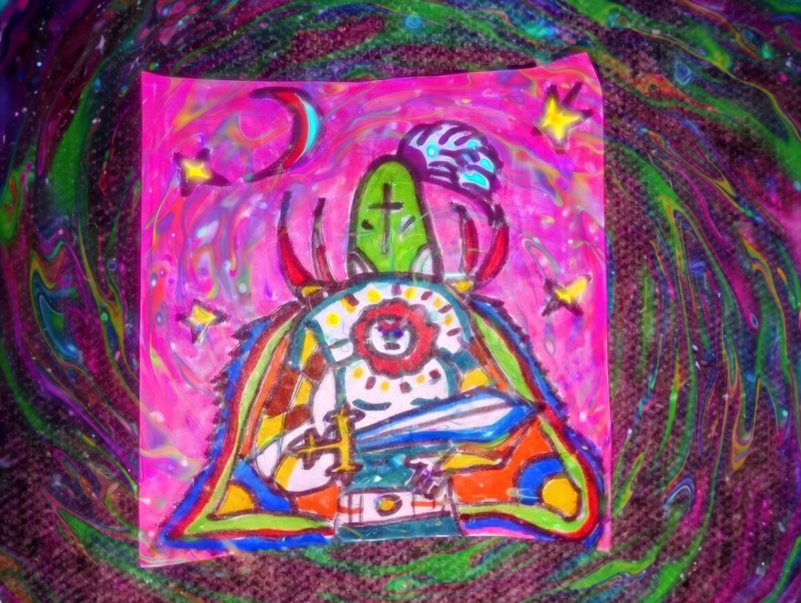 Psychodeliczny rycerz pogromca smoków – gotowy rysunek