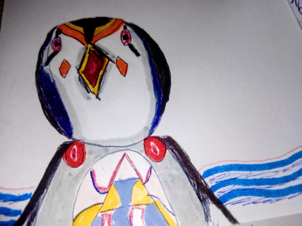 Zbliżenie na twarz maskonura i szamańskie wzory